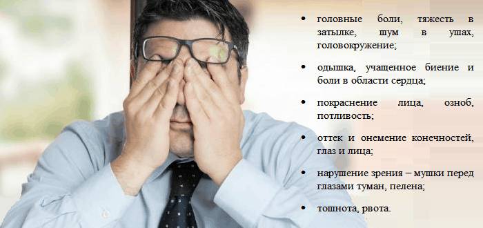 Основные симптомы и проявления высокого верхнего АД