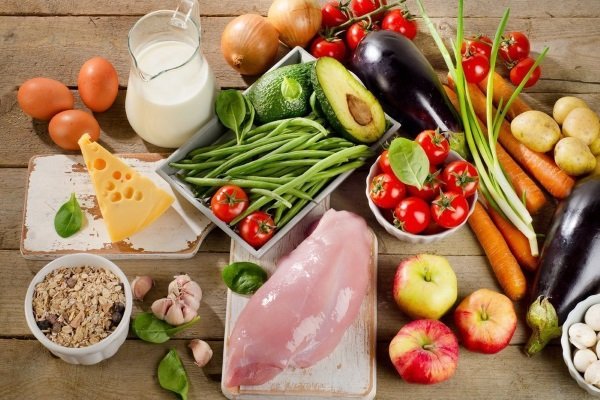 Разрешённые продукты (зелёный лук, помидоры, картофель, морковь, баклажаны, репчатый лук, яблоки, куриная грудка, яйца)