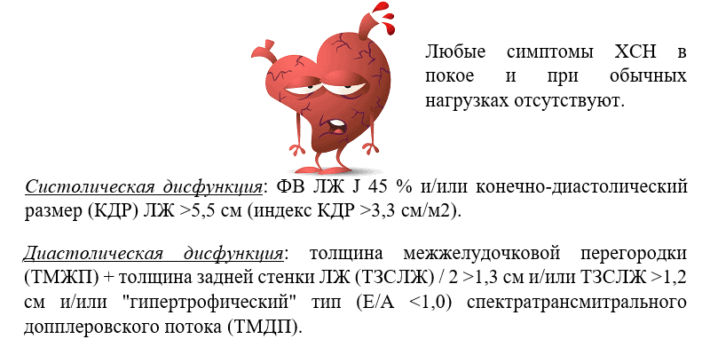 Показатели бессимптомных дисфункций левого желудочка, соответствующие I стадии по Стражеско Василенко